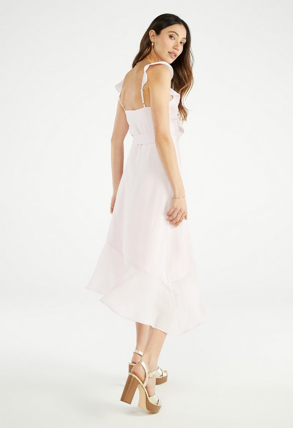 ASYMMETRICAL RUFFLE WRAP DRESS Lilac Snow