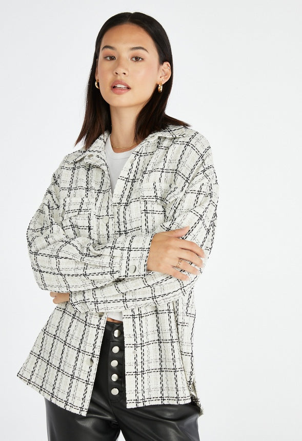 Tweed Shacket Black Caviar/Marshmallow White