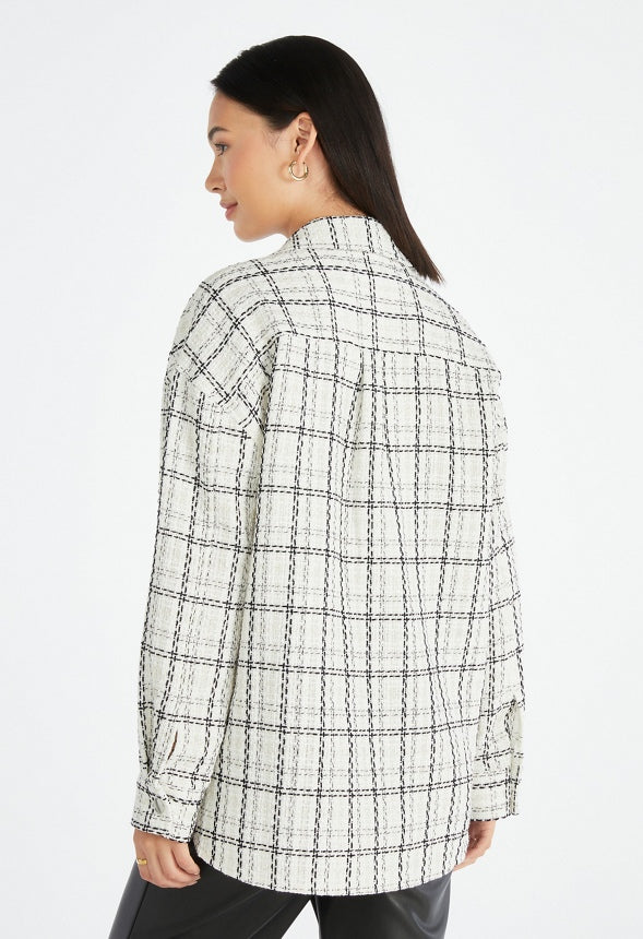 Tweed Shacket Black Caviar/Marshmallow White