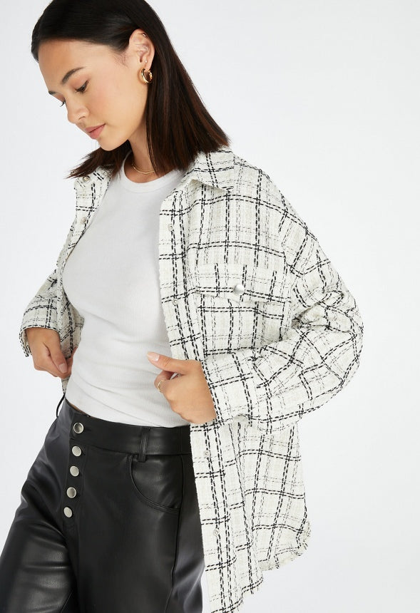 Tweed Shacket Black Caviar/Marshmallow White