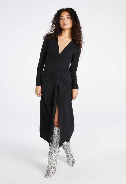 Drape Front Midi Dress Black Caviar