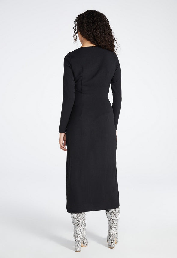 Drape Front Midi Dress Black Caviar
