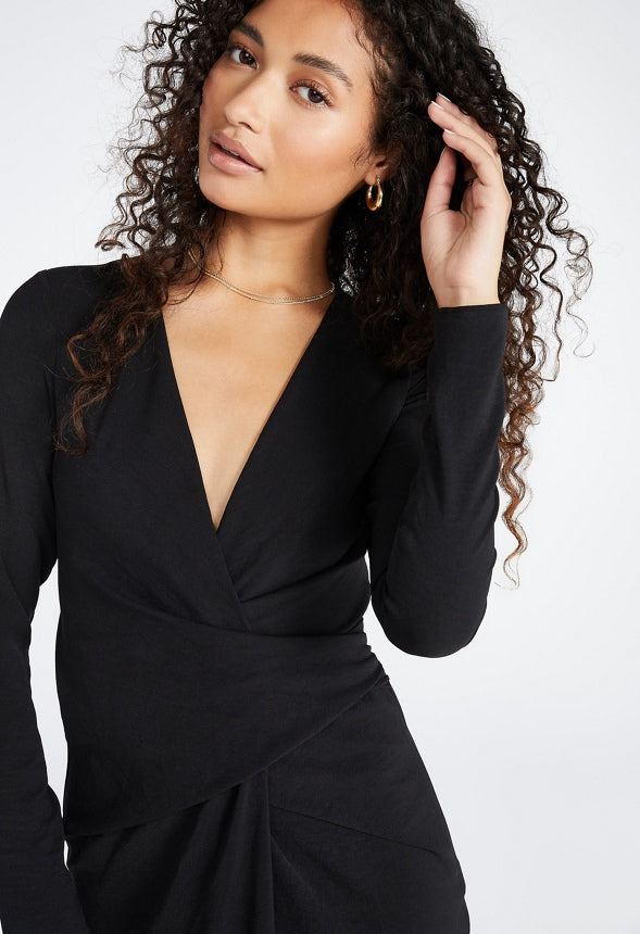 Drape Front Midi Dress Black Caviar
