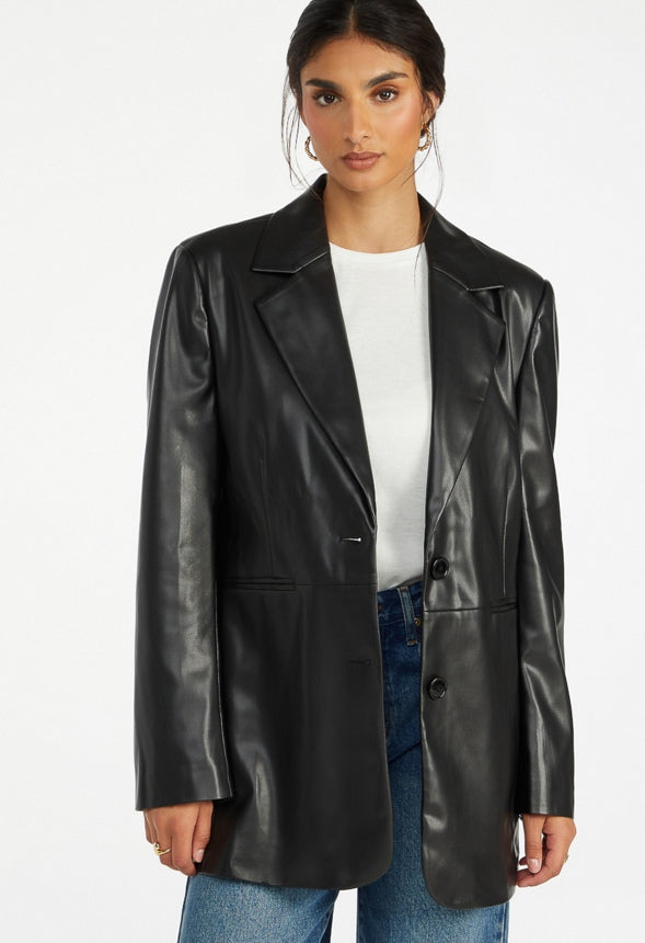 Oversized Faux Leather Blazer Black Caviar