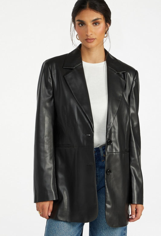 Oversized Faux Leather Blazer Black Caviar