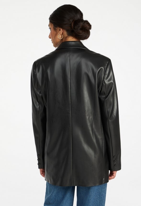 Oversized Faux Leather Blazer Black Caviar