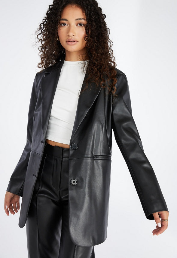 Oversized Faux Leather Blazer Black Caviar