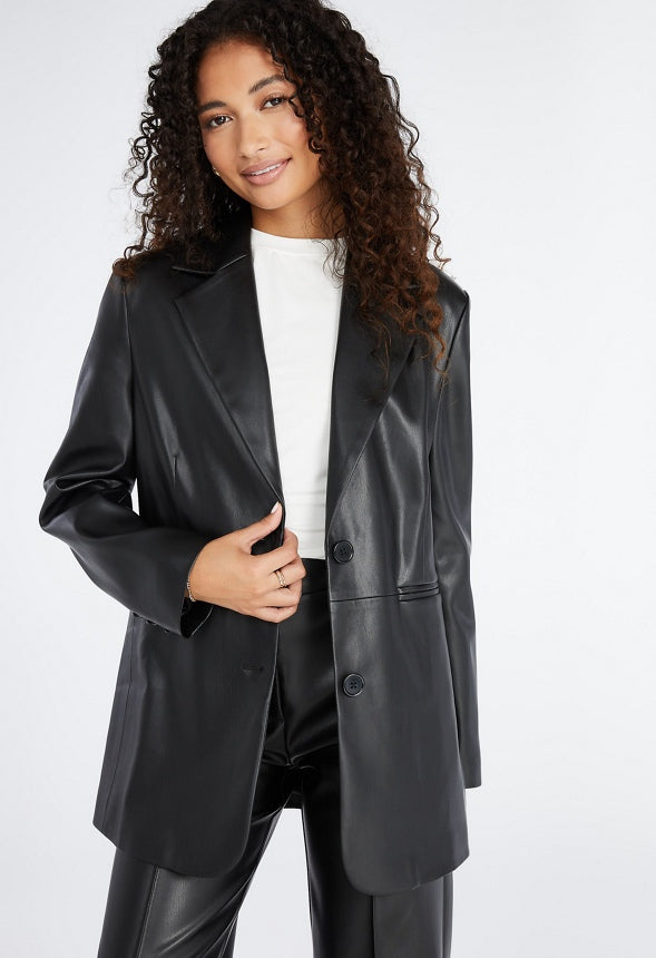 Oversized Faux Leather Blazer Black Caviar