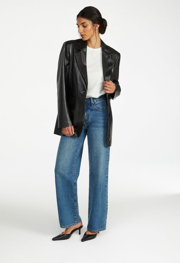 Oversized Faux Leather Blazer Black Caviar