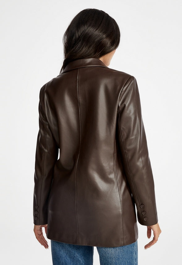 Oversized Faux Leather Blazer Chocolate Torte