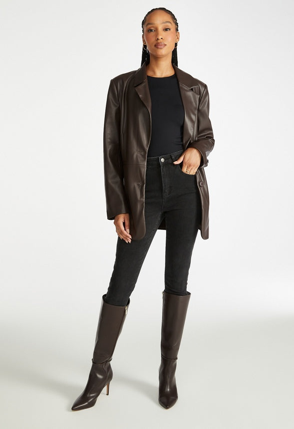 Oversized Faux Leather Blazer Chocolate Torte