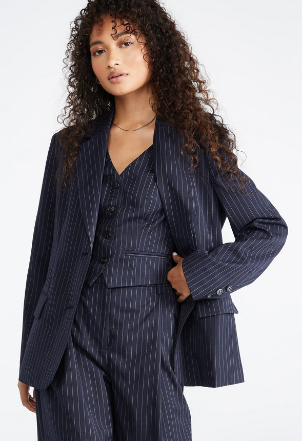 Oversized Pinstripe Blazer Navy Stripe