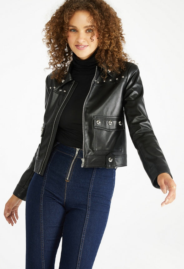 Studded Leather Jacket Black Caviar