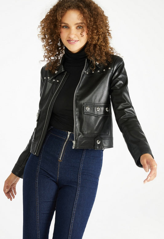 Studded Leather Jacket Black Caviar