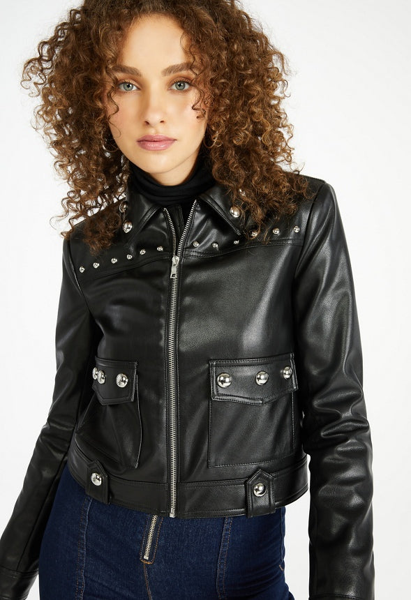 Studded Leather Jacket Black Caviar