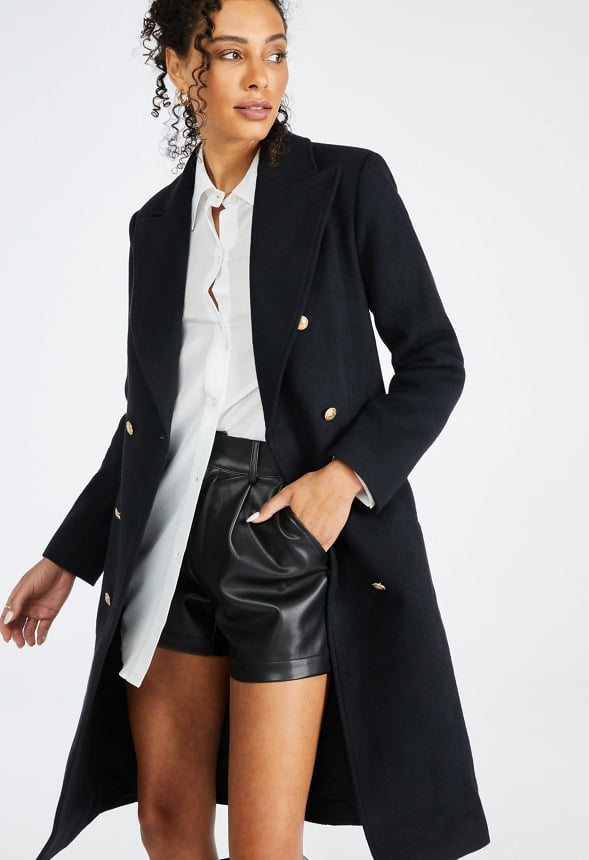 Double Breasted Military Coat Black Caviar