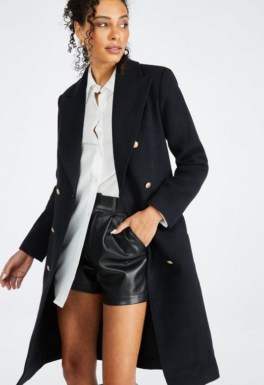 Double Breasted Military Coat Black Caviar