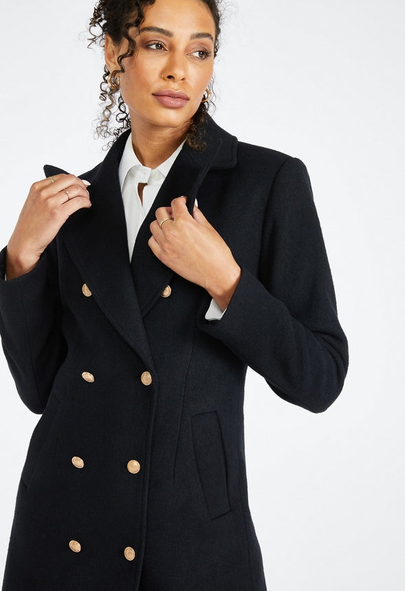 Double Breasted Military Coat Black Caviar