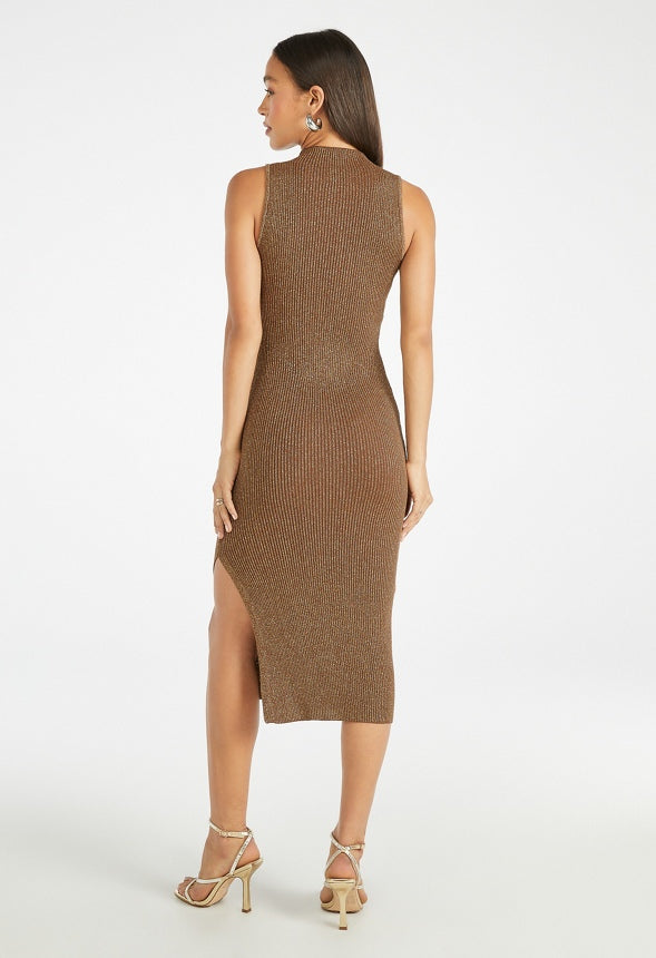 Lurex Snatched Sweater Dress Chocolate Lurex