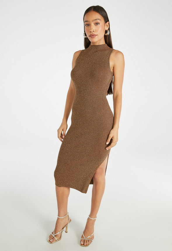 Lurex Snatched Sweater Dress Chocolate Lurex