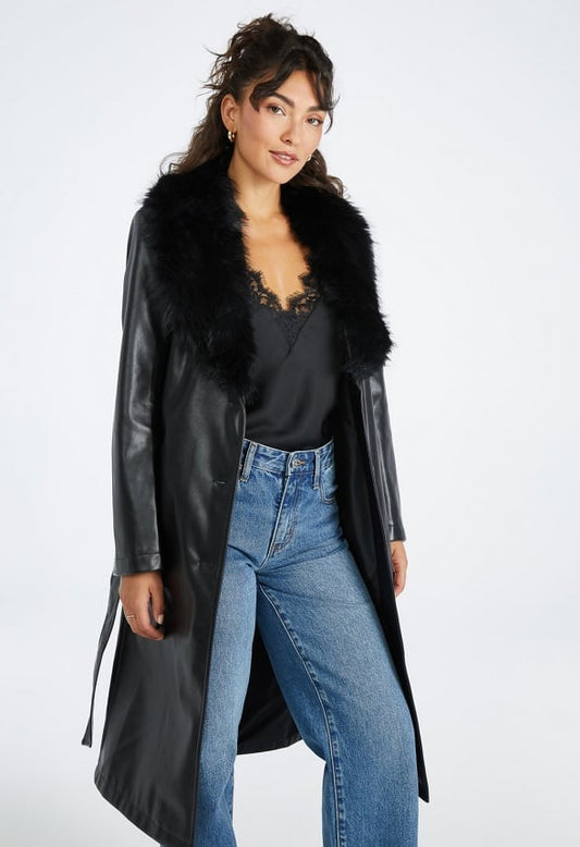 Faux Leather Trench Coat Black Caviar