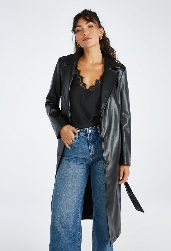 Faux Leather Trench Coat Black Caviar