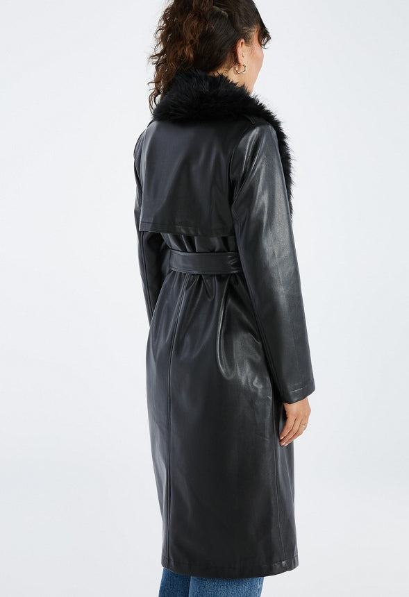 Faux Leather Trench Coat Black Caviar