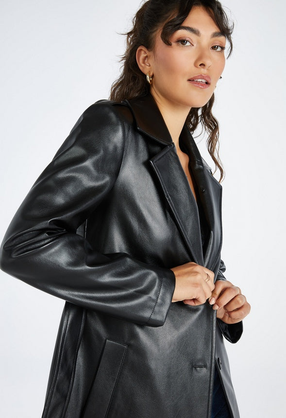 Faux Leather Trench Coat Black Caviar