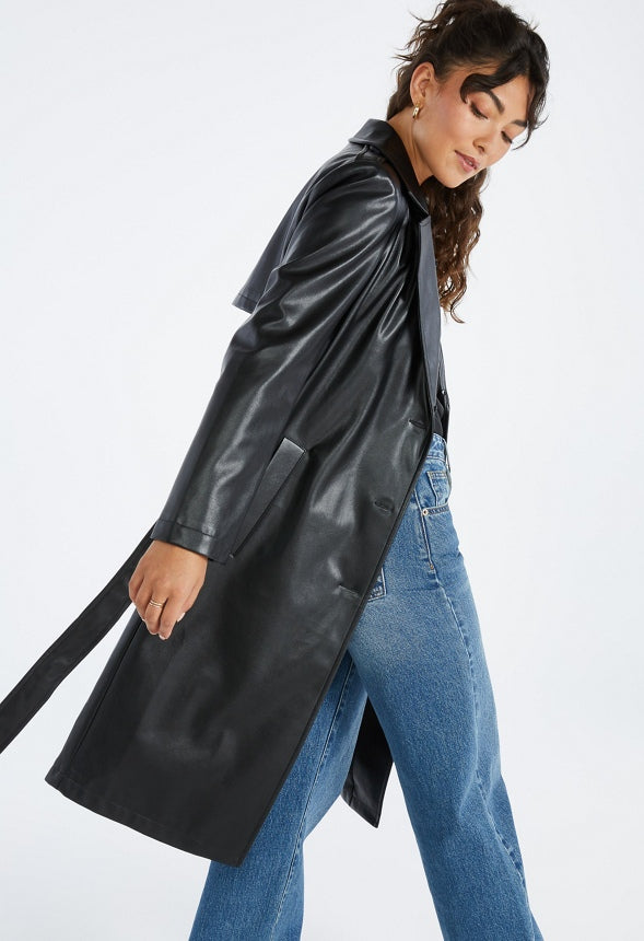 Faux Leather Trench Coat Black Caviar