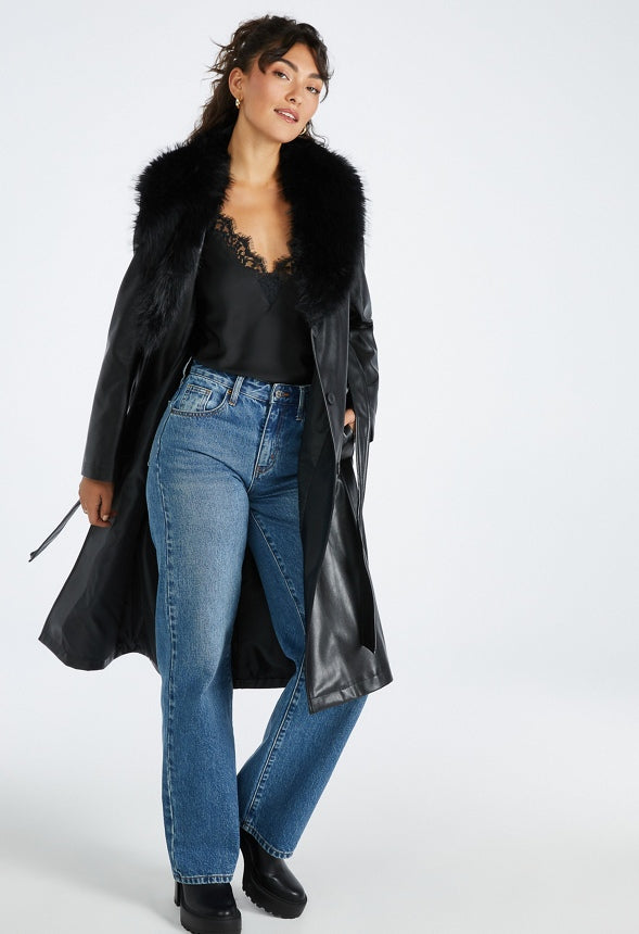 Faux Leather Trench Coat Black Caviar
