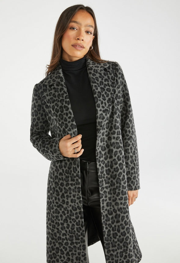 Leopard Long Coat Grey Leopard