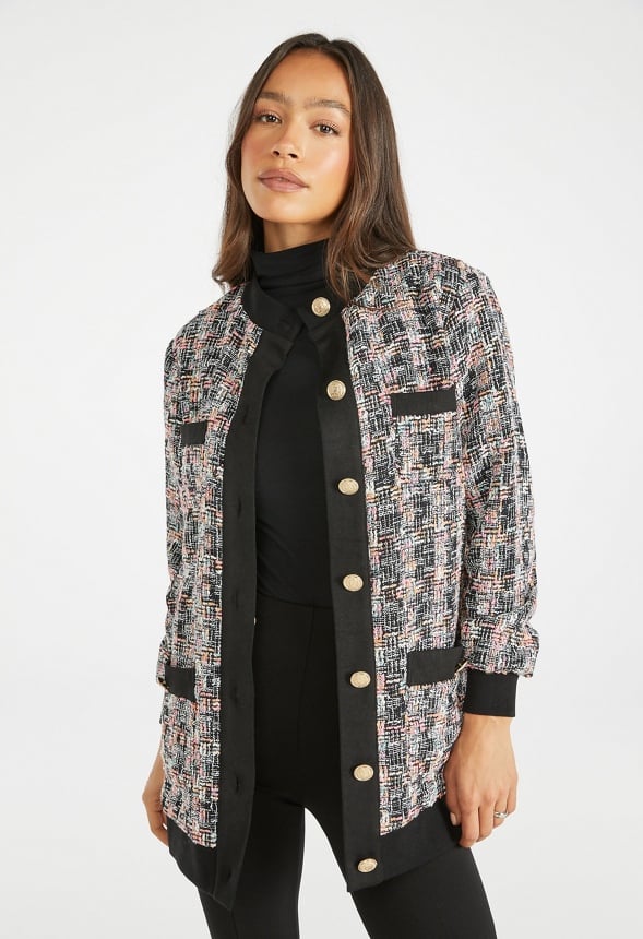 Tweed Cardigan Jacket Black Caviar Multi