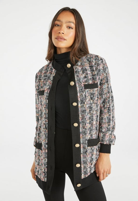 Tweed Cardigan Jacket Black Caviar Multi