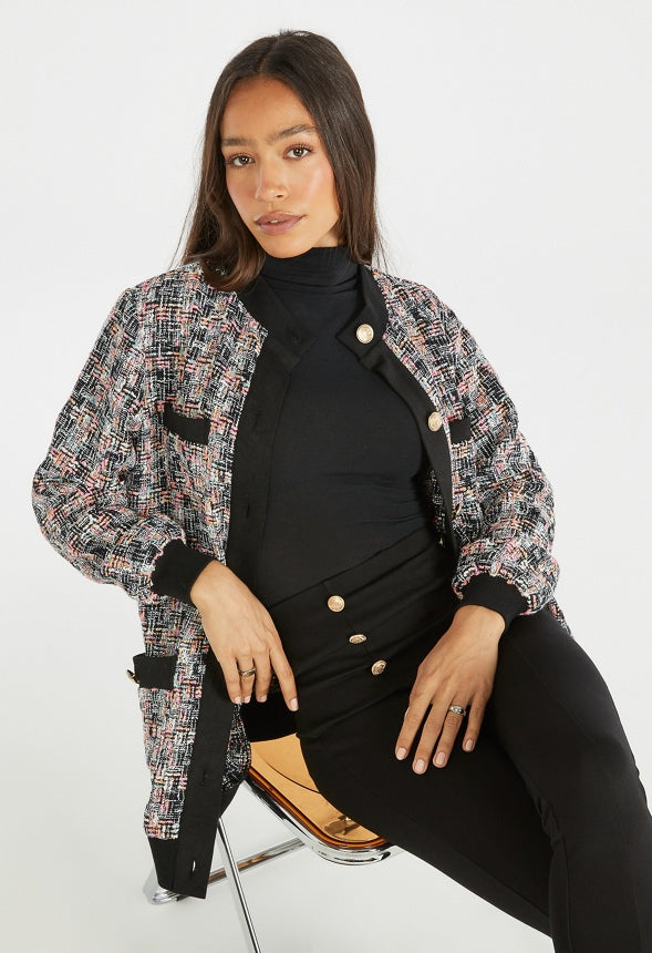 Tweed Cardigan Jacket Black Caviar Multi