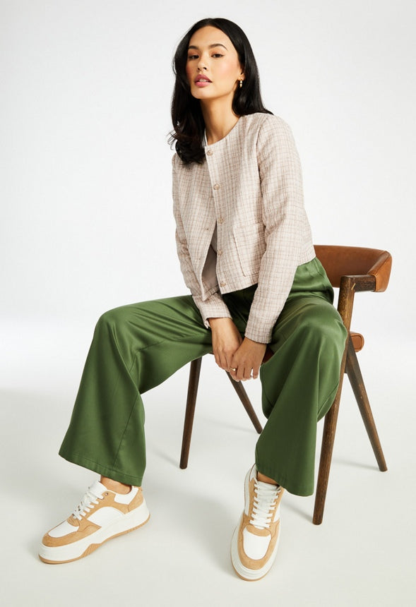 Tweed Button Front Short Jacket Beige Multi