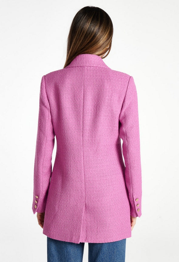Double Breasted Tweed Blazer Fuschia Pink