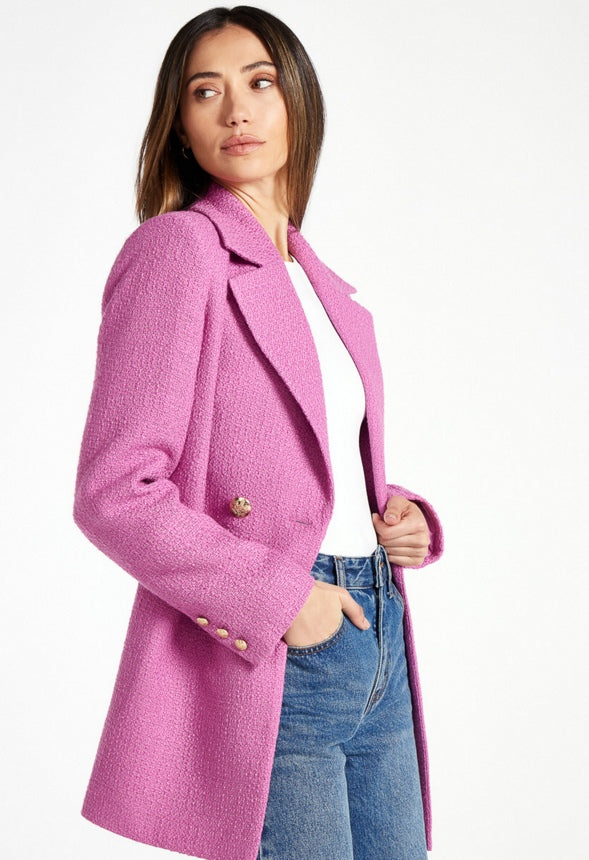 Double Breasted Tweed Blazer Fuschia Pink