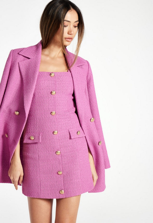 Double Breasted Tweed Blazer Fuschia Pink