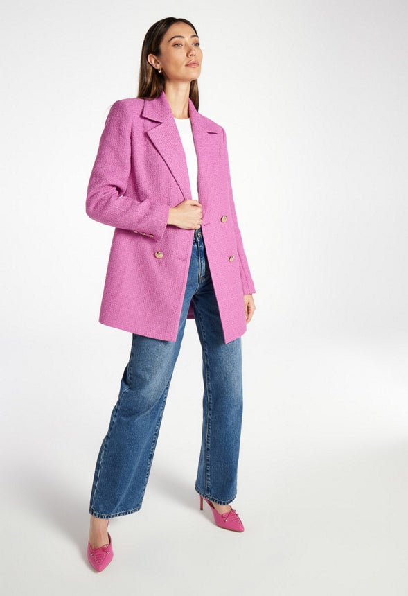 Double Breasted Tweed Blazer Fuschia Pink