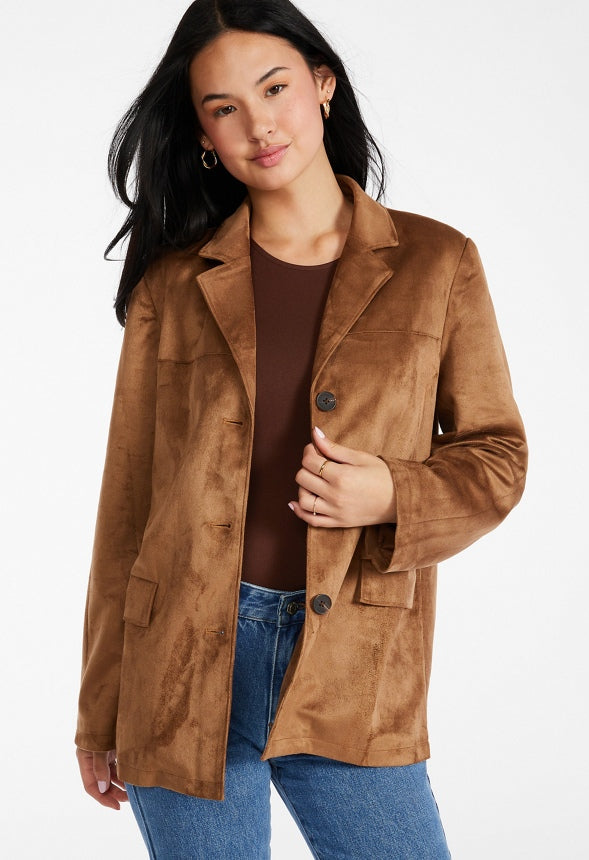 Faux Suede Jacket Brown
