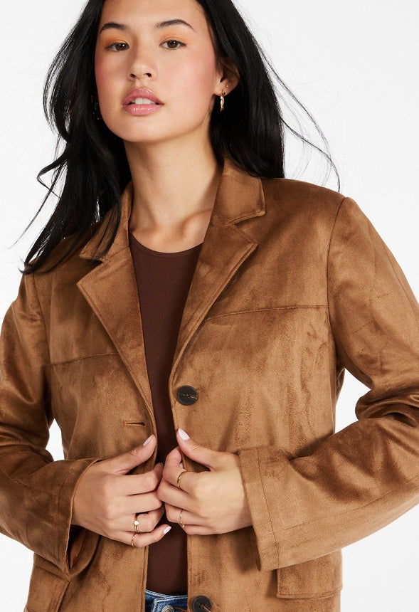 Faux Suede Jacket Brown