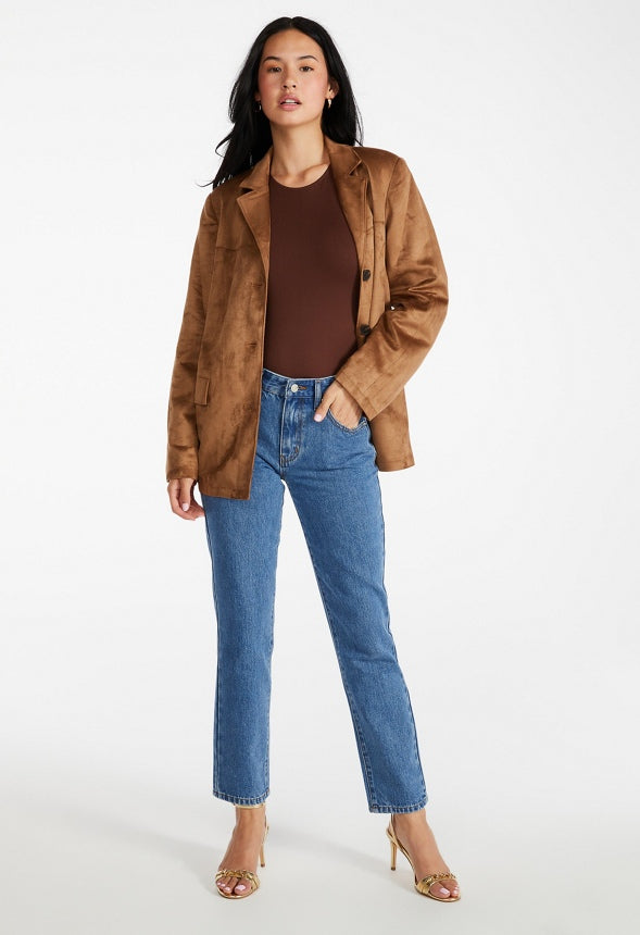 Faux Suede Jacket Brown