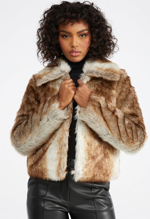 Luxe Faux Fur Coat Natural Multi Fur