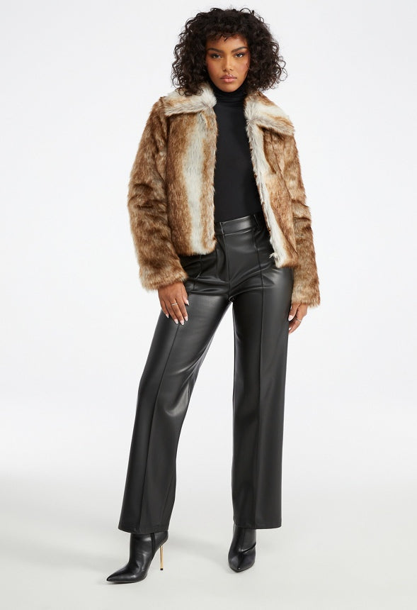 Luxe Faux Fur Coat Natural Multi Fur