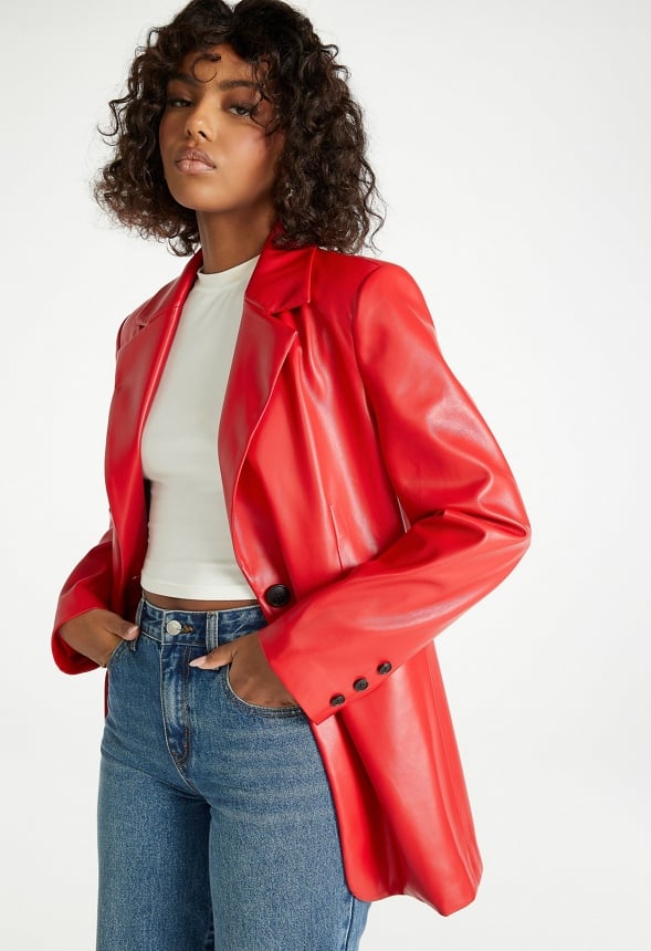 Faux Leather Blazer Salsa Red