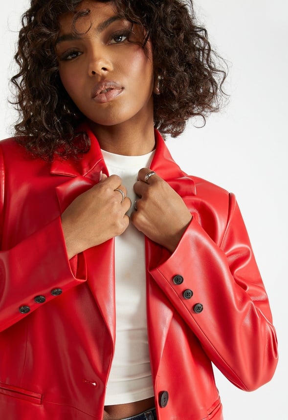 Faux Leather Blazer Salsa Red