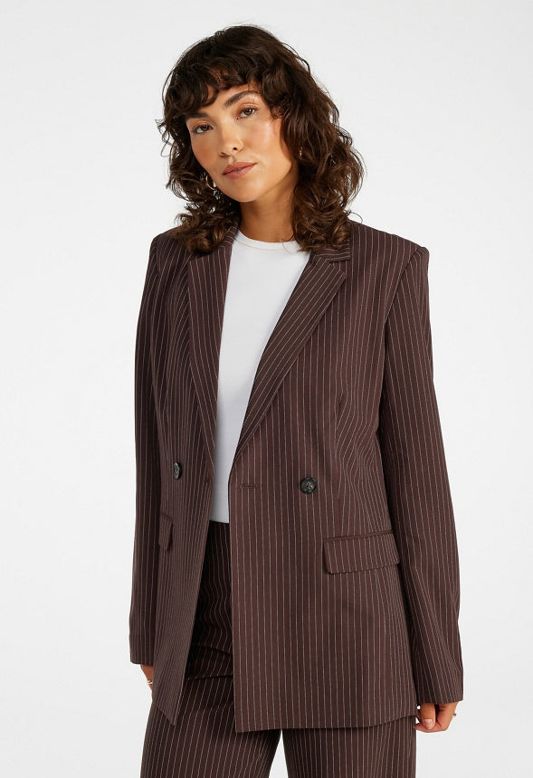 Tailored Belted Blazer Cappuccino/ White Pinstripe