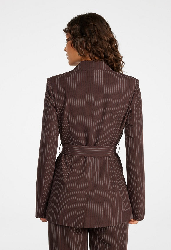 Tailored Belted Blazer Cappuccino/ White Pinstripe
