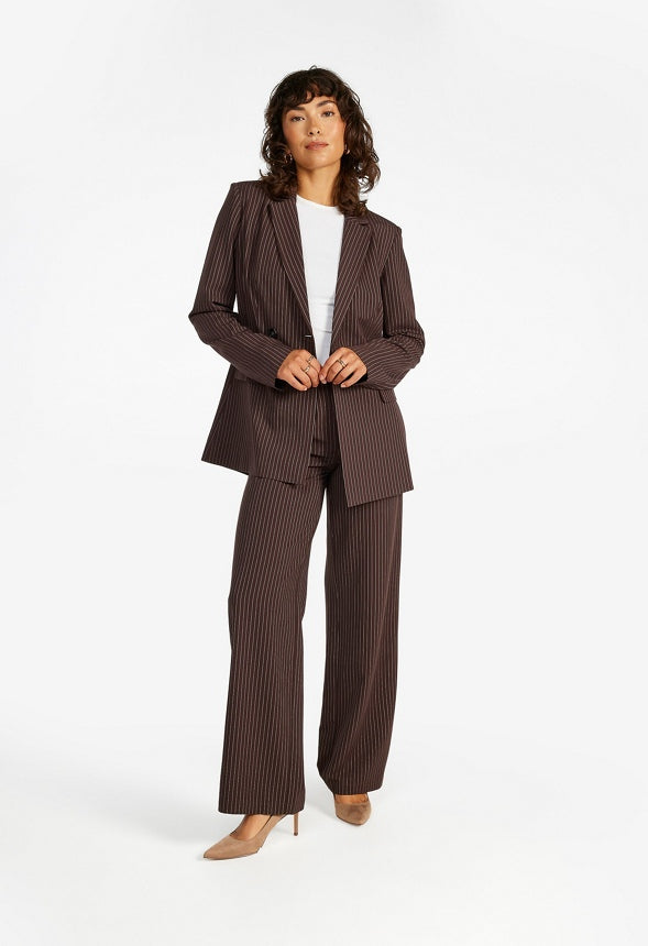 Tailored Belted Blazer Cappuccino/ White Pinstripe