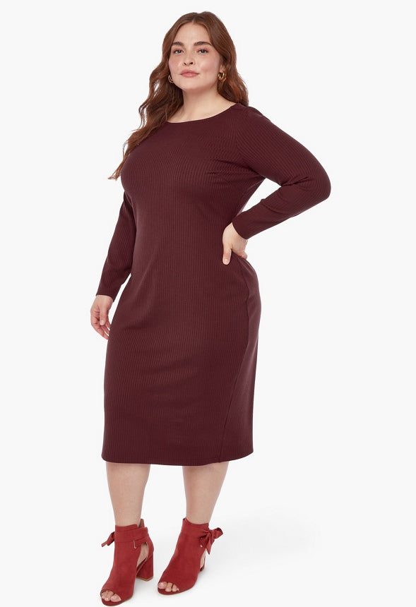 Plus Size Midi Knit Dress Bitter Chocolate